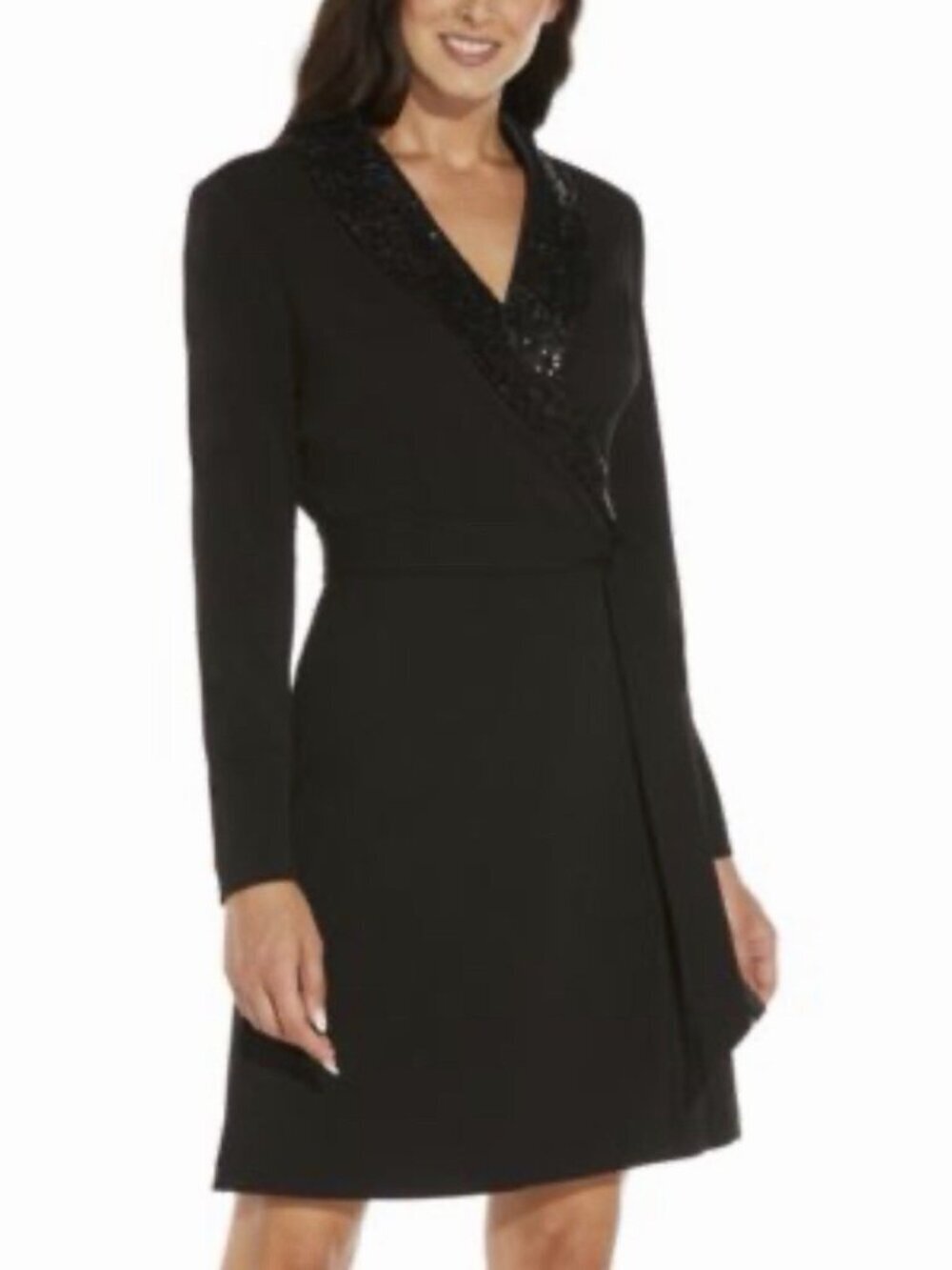 Adrianna Papell Women’s Black Sequin Collar Tuxedo Dress Size 2- Missing Belt